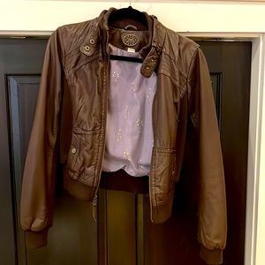 Anthropologie brown leather (real) bomber jacket - XS